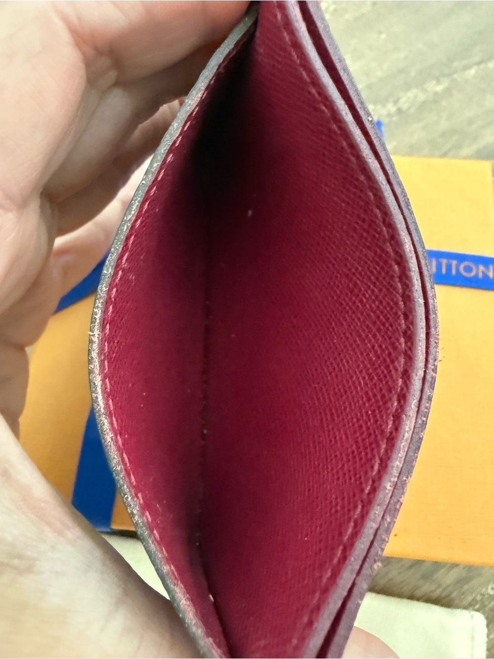 Louis Vuitton Brown Monogram Card Holder with Burgundy Trim - Picture 7 of 11